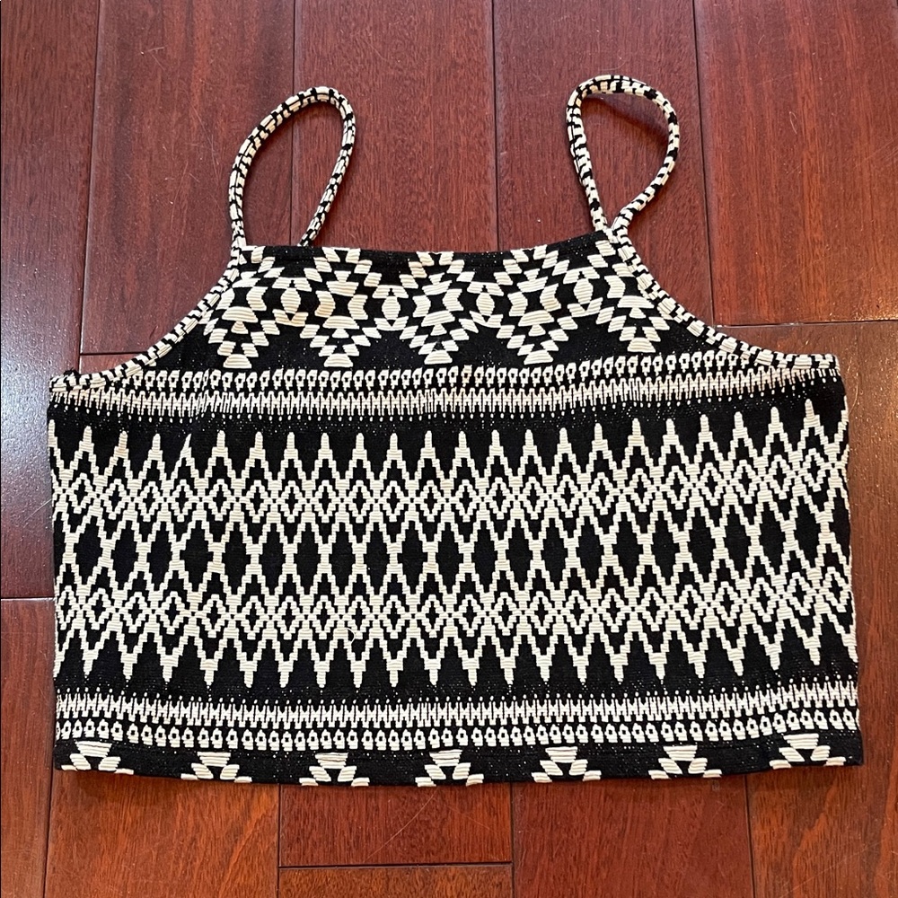 Topshop Black and White Geometric Crop Top